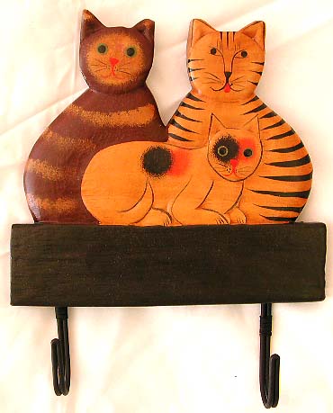 Crafted cat designs, balinese wall decor, coat hanger, carved wood craft, clothing hook, animal designed handicraft 