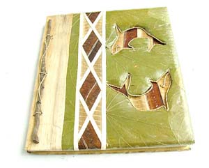 Handmade dolphin decor, personal photo album, indonesian designs, rustic home picture holder, memory scrapbook, photography accessories   