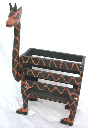 Magazine rack, african designed furnishings, trendy safari office supplies, wooden book holder, bali carved gift