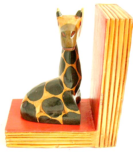 Reading accessory, book ends, wooden animal sculptures, carved giraffe decor, crafted wood wild animals, home furnishing