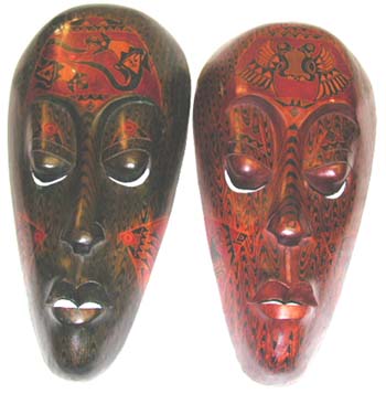 Hand-painted masks, unique tribal art, cultural images, illustrated novelties, garden accessory, mask carvings, wooden collectibles 