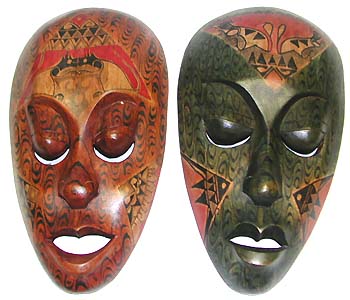 Painted carvings, indonesian artisan gifts, tribal masks, native folk art, new age home furnishings 