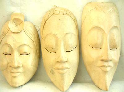 Crafted carvings, carved white wood, artisan masks, tribal art, aboriginal products, indonesian ornaments 