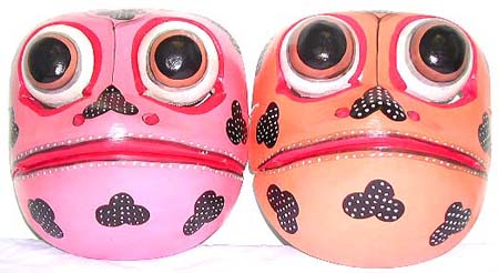 Artisan masks, Ethnic wooden carvings, frog face decor, animal illustration, bali wildlife art, native mask 