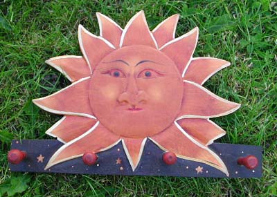 Celestial carvings, bali shirt hangers, wooden decor, painted batik apparel hooks, contemporary wall art, interior furnishings 