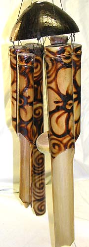 Tribal crafts, balinese novelty garden wind chimes, outdoor decor, relaxing sounds, painted coconut pipes  