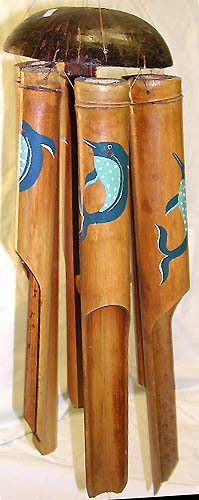 Dolphin painted crafts, balinese wind chime, artisan windchimes, decorative ornaments, aboriginal decor  