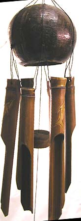 Bali ornament, decorative wind chime, tribal decor, garden accessory, aboriginal gifts, indonesian collectible, carved coconut  