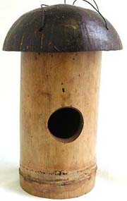 Bamboo home decor, bird house, handcrafted houses, song bird art, garden carvings, batik outdoor crafts   