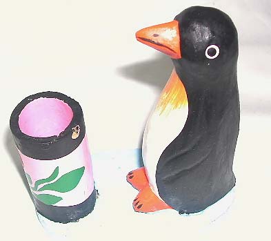 Penguin toothbrush holder, carved kids tooth paste accessory, bali crafted gifts, art inspired craft, animal figures