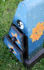 Batik crafted storage chest, celestial design furniture, artisan dressers, indonesian furnishing, handmade drawers, wood painting bureau