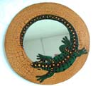 Wildlife decor, wall mirror, bali artisan novelty, handcrafted wood carvings, gecko lovers gifts, exotic vanity